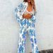 Pleated Sleeve Long Pants Spring Summer Vacation New Women Printed Shirt Turn-down Collar Cardigan Two-piece Set SU2936_ecoleips.com
