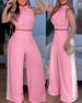 Women's Solid Color Button Top & Wide Leg Trousers Suit - European & American Fashion, Casual Office Outfit_ecoleips.com