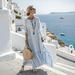 Women's 3D Digital Print Kaftan Long Dress V Neck Three Quarter Sleeve With Long Patch Pocket Fashion_ecoleips.com