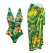 Women's Green Banana Floral Print One Piece Swimsuit Summer Sexy Vacation Suit_ecoleips.com