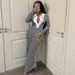 "Elegant Houndstooth Patchwork Dress For Women - Slim Fit Long Sleeve Dress With Puff Sleeves, Autumn & Winter Fashion"_ecoleips.com