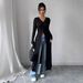 Women's Clothing Elegant Longline Button-Up Cardigan – Slim-Fit V-Neck Cover-Up For Women (Black/Navy)_ecoleips.com