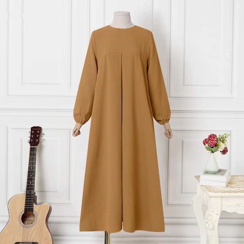 Women's Clothing Casual Solid Color Stitching Elastic Cuffs Ladies Dress Long Skirt_ecoleips.com