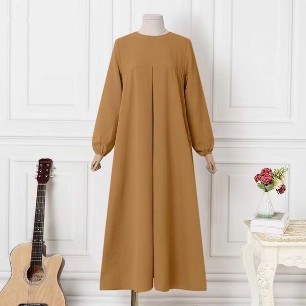 Women's Clothing Casual Solid Color Stitching Elastic Cuffs Ladies Dress Long Skirt_ecoleips.com
