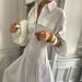 Stylish Single Breasted Pleated Design Shirt Dress Long Sleeve Lapel Collar High Waist Elegant White Maxi Women's Autumn Style_ecoleips.com