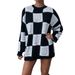 Voya Women's Fashion Street Photography European And American Style Generous Grid Autumn And Winter Thick Loose Slimming Fashion Warm Sweater_ecoleips.com
