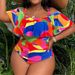 European And American Fashion plus Size Onesie Women's Ruffle Triangular Pleat Slimming Effect Tummy Conceal Swimwear_ecoleips.com