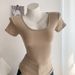 Summer New Arrival Women's Slim Fit Elastic U Neck Short Sleeve T-Shirt Pure And Sexy Perfect for Layering Or Wearing as an Undershirt_ecoleips.com