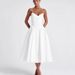 2025 Summer French Gentle Style First Love Temperament Tea Party Tie-Waist Ruched Pure Desire White Strap Dress_ecoleips.com