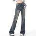 American Style Blue Micro Jeans For Women New High Waisted Slimming Loose Floor Hugging Wide Leg Flared Pants_ecoleips.com