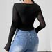 European And American Cross-border 2026 New Sexy Front-cutout Mesh Splicing Long-sleeve Short T-shirt Slimming Top For_ecoleips.com