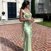 European And American 2026 Summer New Style Internet Celebrity Lace Strap Backless Fashionable Ruffle Ribbon Long Dress_ecoleips.com