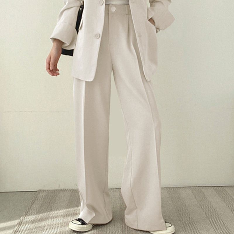 Elegant Autumn Blazer Set With High-Waist Wide-Leg Pants, Fall Office Wear & Casual Outfit For Women_ecoleips.com