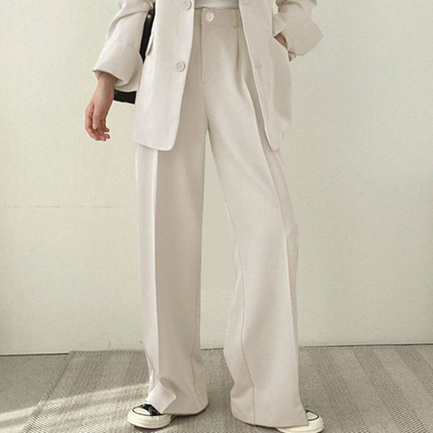 Elegant Autumn Blazer Set With High-Waist Wide-Leg Pants, Fall Office Wear & Casual Outfit For Women_ecoleips.com