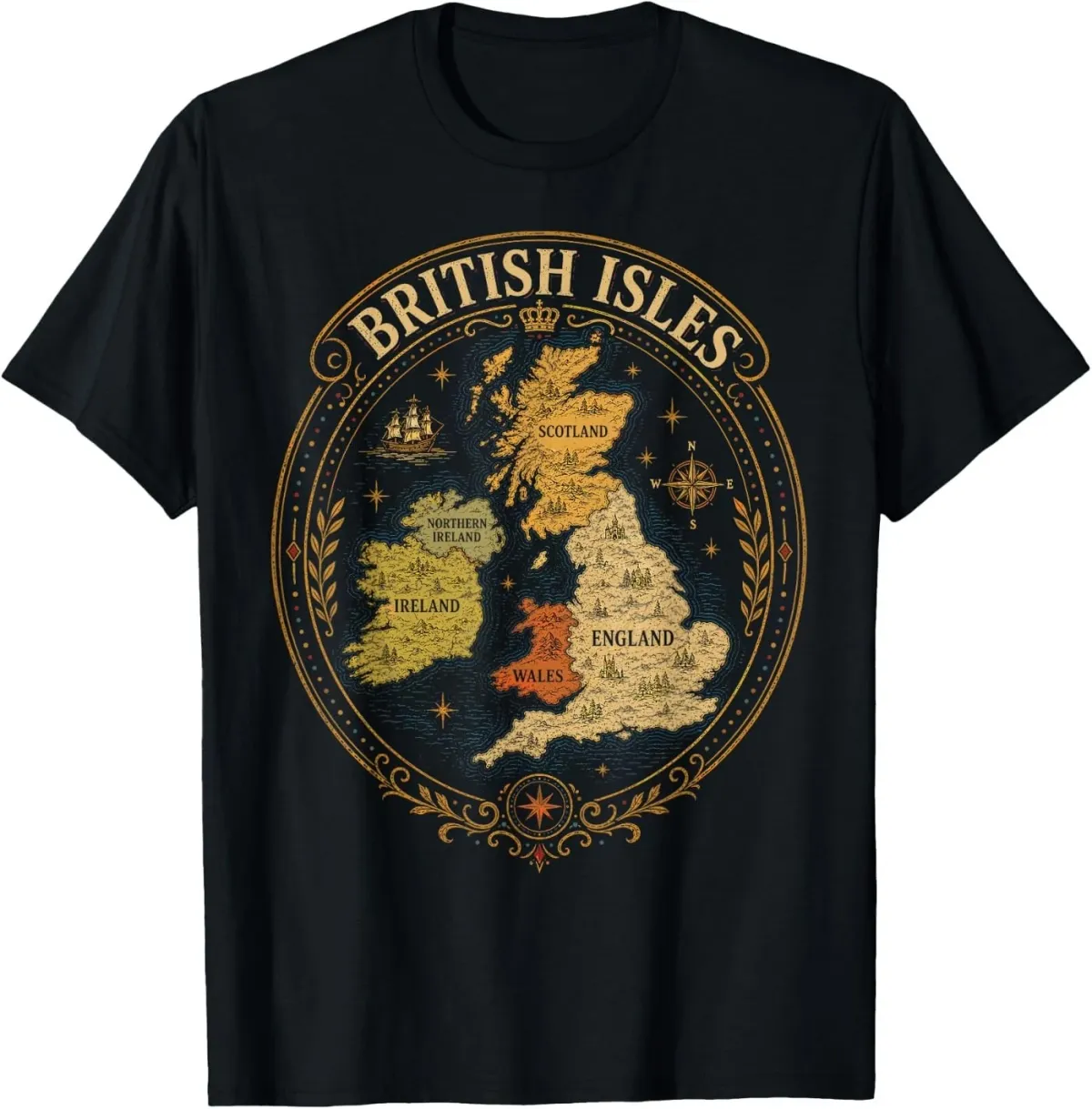 Women's T-Shirts British Isles Sea England Scotland Wales Ireland Vintage Map T-Shirt_ecoleips.com