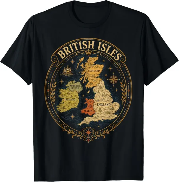 Women's T-Shirts British Isles Sea England Scotland Wales Ireland Vintage Map T-Shirt_ecoleips.com
