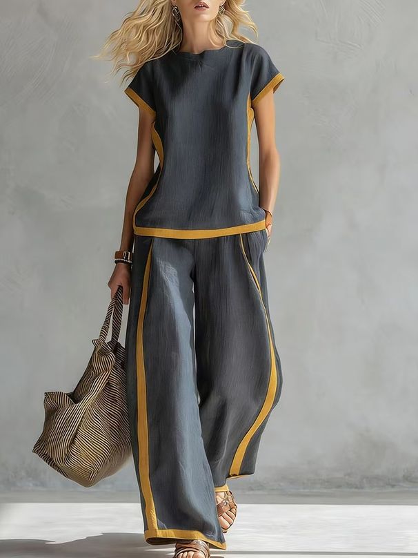 Women's Long Sleeve Bamboo Linen T-Shirt Two-Piece Set Casual Outfit for Spring Summer Stylish And Comfortable_ecoleips.com