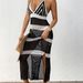 Women's Clothing Long Skirt Deep V Contrast Color Stitching Suspender Skirt Strap Slim Dress Beach Blouse_ecoleips.com