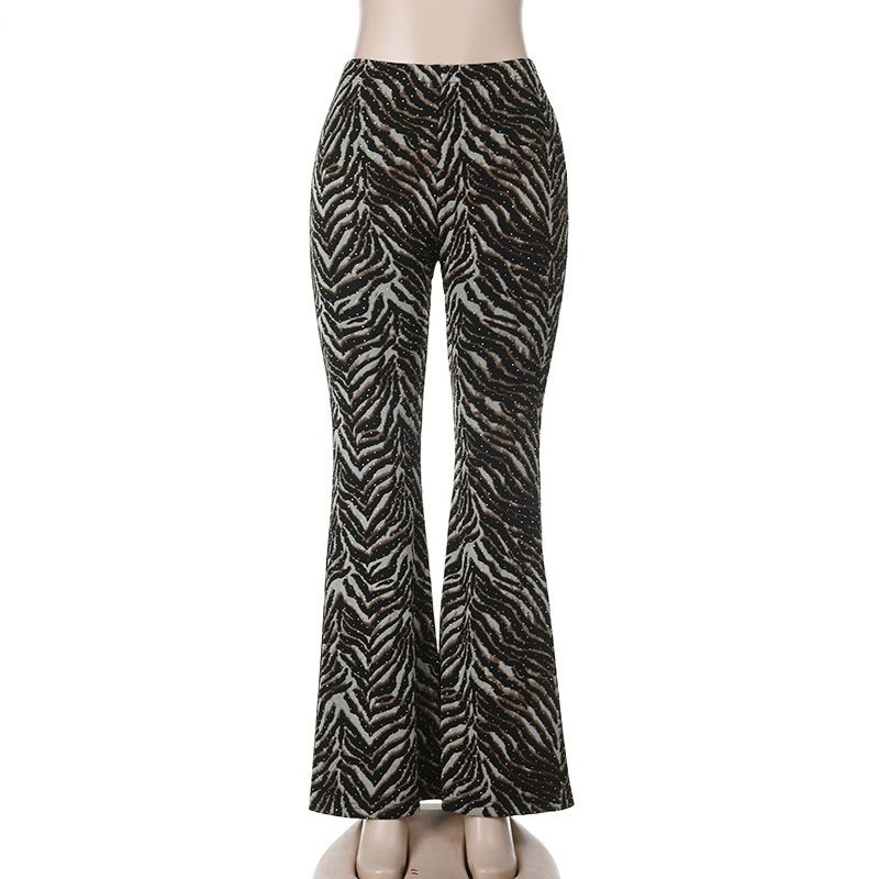 Aria Basics XY25283 High-Waited Leopard Print Fahion Bell-Bottom 2025 European And American Cro-Border New Veratile Caual_ecoleips.com
