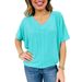 European And American Summer Multi-color V-neck Ribbed T-shirt, Casual Loose Short-sleeve Top For Petite Women,_ecoleips.com