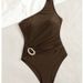 Aria Basics European And American Style Women's One-piece Swimsuit, High-end, One-shoulder, Diagonal Neckline, Metal Buckle, Sexy_ecoleips.com