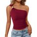 Women's Sleeveless Off-Shoulder Tank Top with Bow Tie European And American Style Vacation Fashion One Shoulder Metal Buckle Design_ecoleips.com