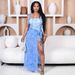 Women's Clothing Sexy Off Shoulder Blue Denim Positioning Print Two Piece Suit_ecoleips.com