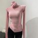 Women's Thin Soft Korean Style Turtleneck Long Sleeve T-Shirt High Neck Base Layer Slim Fit Slightly Sheer Top for Autumn Winter_ecoleips.com