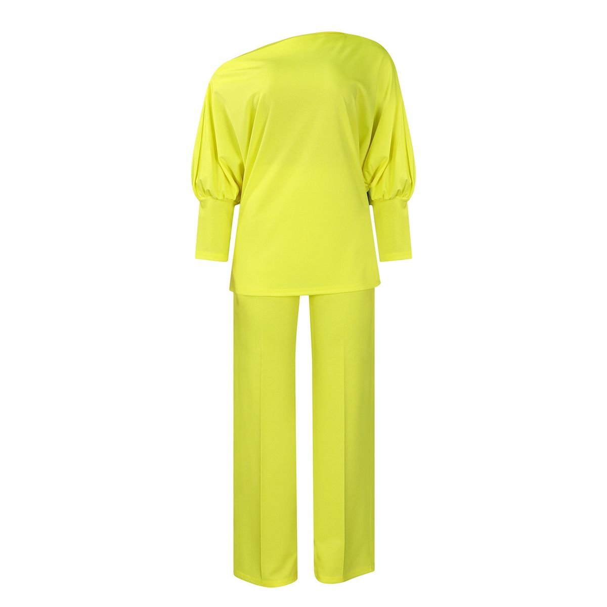 Women's Clothing Autumn Fashion Style Solid Color Slant Collar Top Wide Leg Pants Suit_ecoleips.com