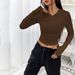 Voya Hot Selling Women's Clothing Street Trend V-neck Hoodie Autumn And Winter Slim Fit Base Hooded Top For Women_ecoleips.com