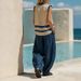 Women's V Neck Sleeveless Vest And Wide Leg Pants Set Casual Loose Two-Piece Outfit_ecoleips.com