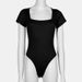 Square Neck Tight Onesie Solid Color Slim Fit Large Size Short Sleeve T-shirt Women's Jumpsuit High Waist Short_ecoleips.com