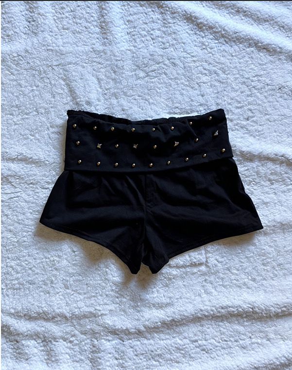 Gothic Punk Dark Rhinestone Mini Skirt For Women Sexy Hot Low Waisted Black White Polyester Style_ecoleips.com