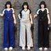 Women's Summer Fashion High Waisted Wide Leg Pants Set Color Block Heart Print Short Sleeve Top And Pants Two Piece Outfit_ecoleips.com