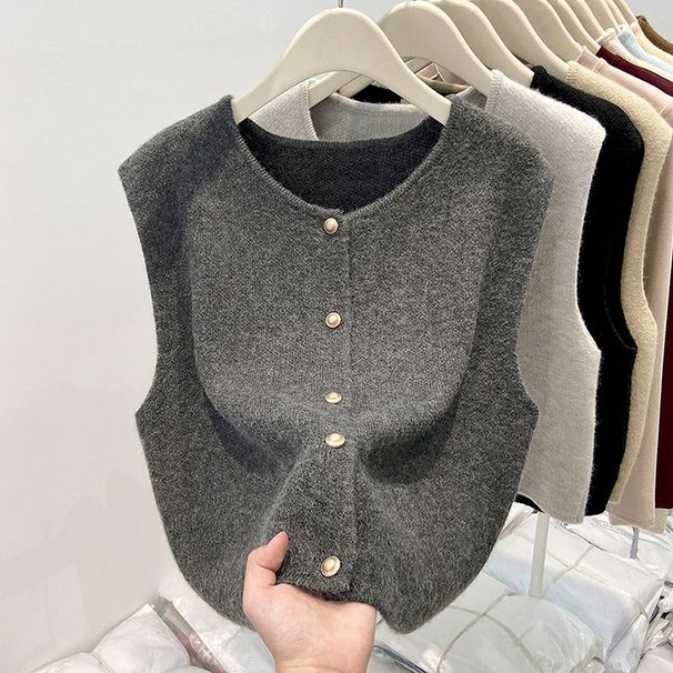 One-piece Drop-ship Single-breasted Knitted Cardigan Women, Soft Cozy Vest, Simple Top For Spring, Autumn, And Winter,_ecoleips.com