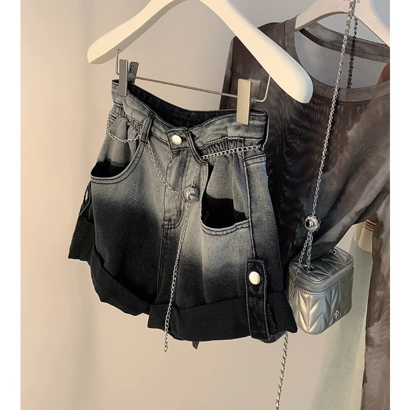 Summer New A-Line Denim Shorts For Women High Waist Slimming Versatile Wide-Leg Leg-Lengthening Commuter Hot Pants_ecoleips.com