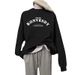 Women's Pure Cotton round Neck Pullover Sweatshirt Autumn Winter Printed Fleece Lined Thickened Letter Trendy Loose Outerwear Top_ecoleips.com