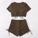 Women's Clothing Drawstring V Neck Short Sleeve Split Swimsuit Women's Conservative Beach Bikini Hot Spring Swimsuit_ecoleips.com