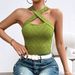 New Halter Neck Sleeveless Brushed Ribbed Knit T-Shirt Top Fashionable And Versatile_ecoleips.com