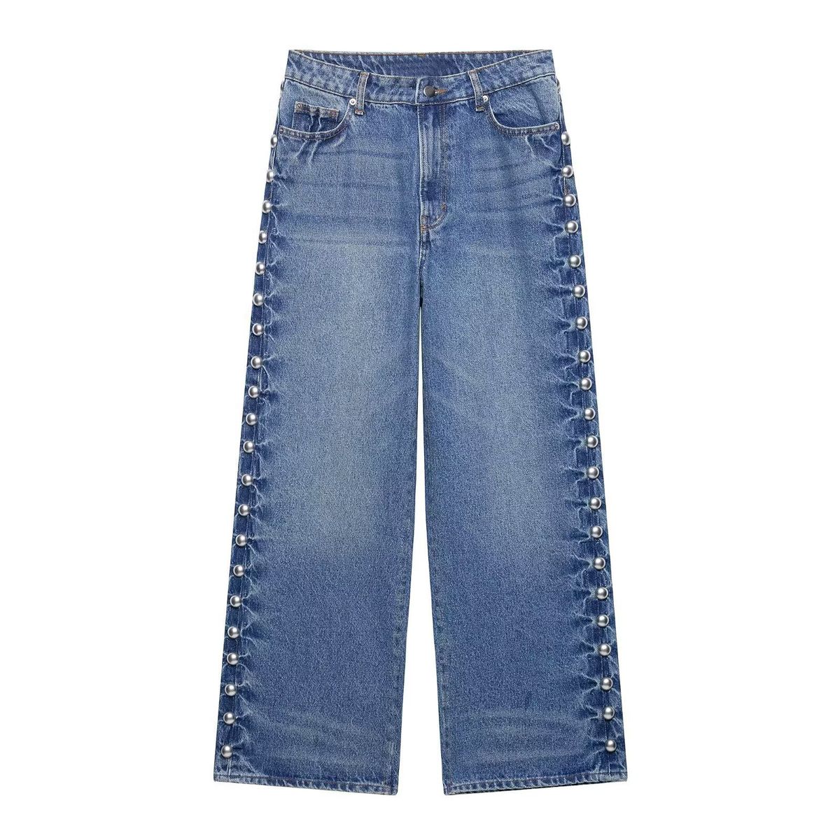 Women's Clothing Casual High-Waisted Straight Leg Jeans For Women Summer Metal Rivet Embellished For Formal & Casual For Women_ecoleips.com