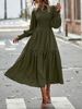 2024 Autumn/Winter New Women's Bohemian Style Round Neck Lantern Long Sleeve Casual Dress_ecoleips.com