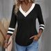 Men's & Women's Color-Block V-Neck Long Sleeve T-Shirt – Oversized Casual Polyester Top For Streetwear & Workwear (Black/Pink/Blue/Red)_ecoleips.com