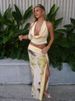 Weird Puss Elegant Women 3 Piece Set Stack Trend Halter Tops+Split Tassel Tassel+Flowers Mesh Skirts Matching Vacation Clubwear_ecoleips.com
