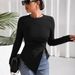 Voya Women's Clothing 2026 Autumn And Winter New Round Neck Slim Fit Fashionable Temperament Long Sleeved Irregular T-shirt Top_ecoleips.com