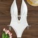Women's Clothing Swimwear Solid Color Halter Neck Suspenders Sexy Bikini One Piece Swimsuit_ecoleips.com