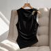 Minimalist Sleeveless Blouse With Metallic Ring Detail – Slim-Fit Knit Top In Black/Red/Olive/Brown, Versatile For Office & Evening Wear_ecoleips.com