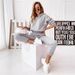 Women's Casual Short Sleeve Cardigan & Pants Set - Soft Comfort Lounge Wear, Summer Home Outfit, Solid Color Matching Two-Piece_ecoleips.com