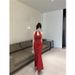 Socialite Style Chain Halter Strap Evening Camisole Women's Summer Pure Desire Sexy Backless Waist-Cinching Dress_ecoleips.com