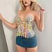 Women's Sweet Fresh Flower Print V Neck Sleeveless Suspenders Slim Fit Playful Wood Ear Edge Top New Style_ecoleips.com