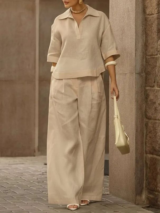 Women's New Style Casual Loose Fitting High End Two Piece Set Shirt Collar_ecoleips.com